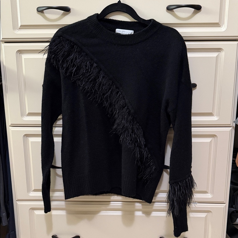 Design History Feather-Trim Crewneck Sweater